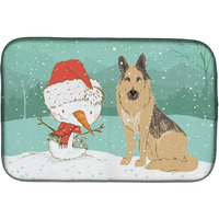 "Caroline's Treasures German Shepherd and Snowman Christmas Dish Drying Mat, 14 x 21"