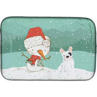 "Caroline's Treasures Piebald French Bulldog Snowman Christmas Dish Drying Mat, 14 x 21"