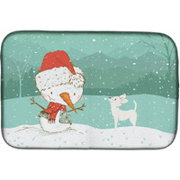 "Caroline's Treasures White Chihuahua Snowman Christmas Dish Drying Mat, 14 x 21"