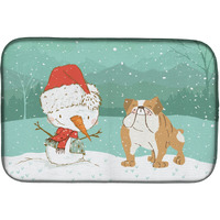 "Caroline's Treasures English Bulldog Snowman Christmas Dish Drying Mat, 14 x 21"