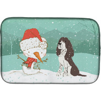 "Caroline's Treasures Brown English Springer Spaniel Snowman Christmas Dish Drying Mat, 14 x 21"