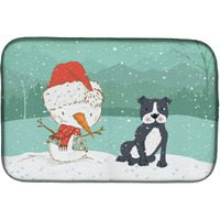 "Caroline's Treasures Black Staffie Snowman Christmas Dish Drying Mat, 14 x 21"