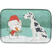 "Caroline's Treasures Harlequin Dane Snowman Christmas Dish Drying Mat, 14 x 21"