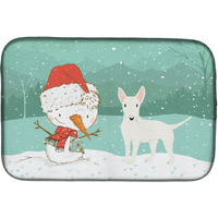 "Caroline's Treasures White Bull Terrier Snowman Christmas Dish Drying Mat, 14 x 21"
