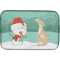 "Caroline's Treasures Brindle Greyhound Snowman Christmas Dish Drying Mat, 14 x 21, Multicolor"