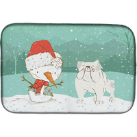 "Caroline's Treasures White English Bulldog Snowman Christmas Dish Drying Mat, 14 x 21"