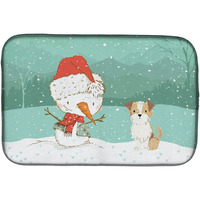 "Caroline's Treasures Brown and White Terrier Snowman Christmas Dish Drying Mat, 14 x 21, Multicolor"