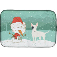 "Caroline's Treasures White Spot Bull Terrier Snowman Christmas Dish Drying Mat, 14 x 21"