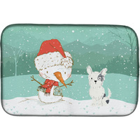 "Caroline's Treasures Black and White Terrier Snowman Christmas Dish Drying Mat, 14 x 21, Multicolor"