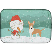 "Caroline's Treasures Fawn Bull Terrier Snowman Christmas Dish Drying Mat, 14 x 21"