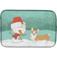 "Caroline's Treasures Pembroke Corgi Snowman Christmas Dish Drying Mat, 14 x 21, Multicolor"