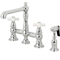 Kingston Brass KS7271PXBS English Country 8" Bridge Kitchen Faucet with Sprayer, Polished Chrome
