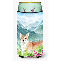 "Caroline's Treasures CK1981TBC Mountian Flowers Corgi Tall Boy Hugger cold-beverage-koozies, Multicolor"