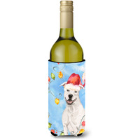 "Caroline's Treasures Christmas White Staffie Bull Terrier Wine Bottle Hugger cold-beverage-koozies, 750 ml, Multicolor"