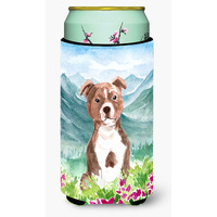 "Caroline's Treasures CK1968TBC Flowers Red Staffordshire Bull Terrier Tall Boy Hugger cold-beverage-koozies, Multicolor"
