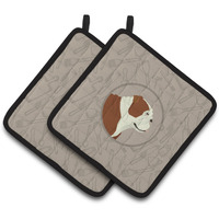 "Caroline's Treasures CK2183PTHD English Bulldog in The Kitchen Pair of Pot Holders potholders, Multicolor"