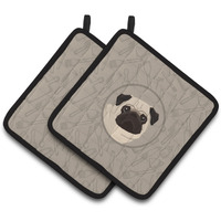 "Caroline's Treasures CK2204PTHD Pug in The Kitchen Pair of Pot Holders potholders, Multicolor"