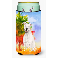 "Caroline's Treasures CK1961TBC Fall White Staffie Bull Terrier Tall Boy Hugger cold-beverage-koozies, Multicolor"