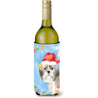 "Caroline's Treasures CK2494LITERK Christmas Shih Tzu Puppy Cut Wine Bottle Hugger cold-beverage-koozies, 750 ml, Multicolor"