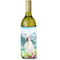 "Caroline's Treasures Flowers White Staffie Bull Terrier Wine Bottle Hugger cold-beverage-koozies, 750 ml, Multicolor"