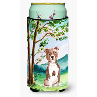 "Caroline's Treasures CK2003TBC Under the Tree Red Staffie Tall Boy Hugger cold-beverage-koozies, Multicolor"