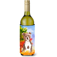 "Caroline's Treasures Fall Red Staffordshire Bull Terrier Wine Bottle Hugger cold-beverage-koozies, 750 ml, Multicolor"