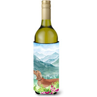 "Caroline's Treasures CK1967LITERK Mountian Flowers Red Dachshund Wine Bottle Hugger cold-beverage-koozies, 750 ml, Multicolor"