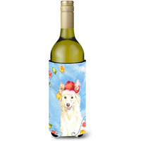 "Caroline's Treasures CK2500LITERK Christmas Lights White Collie Wine Bottle Hugger cold-beverage-koozies, 750 ml, Multicolor"