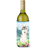 "Caroline's Treasures CK2519LITERK Mountian Flowers Siberian Husky Wine Bottle Hugger cold-beverage-koozies, 750 ml, Multicolor"