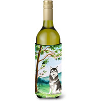 "Caroline's Treasures CK2566LITERK Under The Tree Alaskan Malamute Wine Bottle Hugger cold-beverage-koozies, 750 ml, Multicolor"