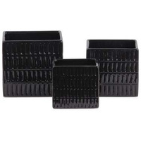 Urban Trends collection 53205 ceramic Square Pot with 4 Tier Embossed Oblong Lattice Design Body & Tapered Bottom, gloss Finish, Black - Set of 3