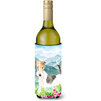 "Caroline's Treasures CK2513LITERK Mountian Flowers Fox Terrier Wine Bottle Hugger cold-beverage-koozies, 750 ml, Multicolor"