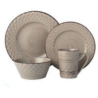 Lorren Home Trends LH515 16 Piece Distressed Weave Dinnerware Set  Mocca