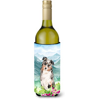 "Caroline's Treasures Mountain Flowers Australian Shepherd Wine Bottle Hugger cold-beverage-koozies, 750 ml, Multicolor"