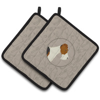 "Caroline's Treasures CK2185PTHD Fox Terrier in The Kitchen Pair of Pot Holders potholders, Multicolor"