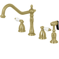 Kingston Brass KB1797PLBS 8-Inch Widespread Kitchen Faucet with Brass Sprayer, Brushed Brass