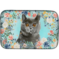 "Caroline's Treasures CK3392DDM British Shorthair Spring Flowers dish-drying-mats, 14 x 21, Multicolor"