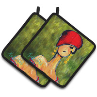 "Caroline's Treasures MW1301PTHD Lady Aziline Pair of Pot Holders potholders, Multicolor"
