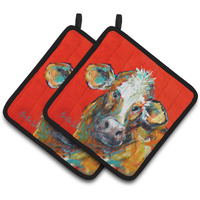 "Caroline's Treasures MW1319PTHD Cow Caught Red Handed Too Pair of Pot Holders potholders, Multicolor"