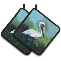 "Caroline's Treasures MW1309PTHD Blue Stand White Pelican Pair of Pot Holders potholders, Multicolor"