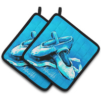 "Caroline's Treasures MW1303PTHD Ballet Shoes Aqua Blue Pair of Pot Holders potholders, Multicolor"