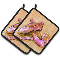 "Caroline's Treasures MW1304PTHD Ballet Shoes Brown and Pink Pair of Pot Holders potholders, Multicolor"