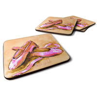 "Caroline's Treasures MW1304FC Ballet Shoes Brown and Pink Foam Set of 4 coasters, Multicolor"