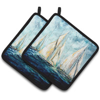 "Caroline's Treasures MW1355PTHD Sailboats Last Mile Pair of Pot Holders potholders, Multicolor"