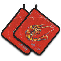 "Caroline's Treasures MW1347PTHD Red Shrimp Pair of Pot Holders potholders, Multicolor"