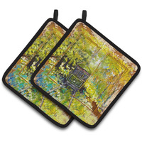 "Caroline's Treasures MW1326PTHD Streetcar End of The Line Pair of Pot Holders potholders, Multicolor"