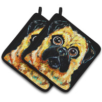 "Caroline's Treasures MW1346PTHD Pug It Out Pair of Pot Holders potholders, Multicolor"