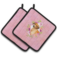 "Caroline's Treasures CK4175PTHD Rhodesian Ridgeback Pink Flowers Pair of Pot Holders potholders, Multicolor"