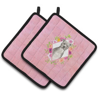 "Caroline's Treasures CK4269PTHD Blue Pit Bull Terrier Pink Flowers Pair of Pot Holders potholders, Multicolor"