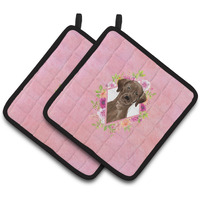 "Caroline's Treasures CK4251PTHD Chocolate Labrador Pink Flowers Pair of Pot Holders potholders, Multicolor"